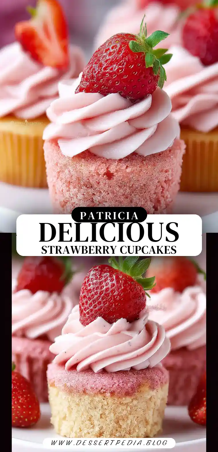 Pinterest pin (Design 3) for Strawberry Cupcakes