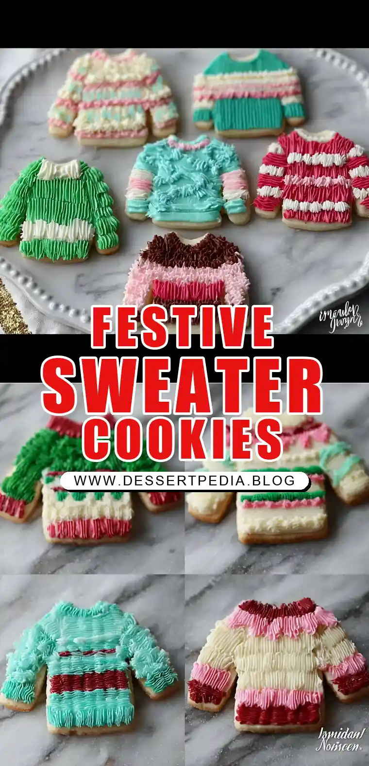 Pinterest pin (Design 1) for Ugly Christmas Sweater Cookies