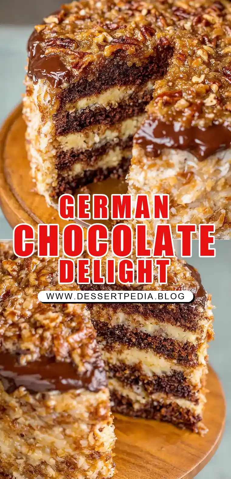 Pinterest pin (Design 1) for German Chocolate Cake Recipe