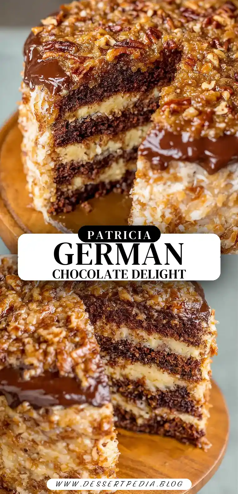 Pinterest pin (Design 3) for German Chocolate Cake Recipe