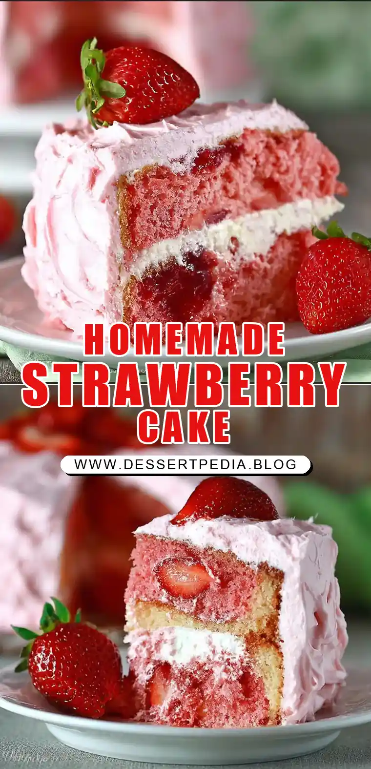 Pinterest pin (Design 1) for Strawberry Cake Recipe – From Scratch