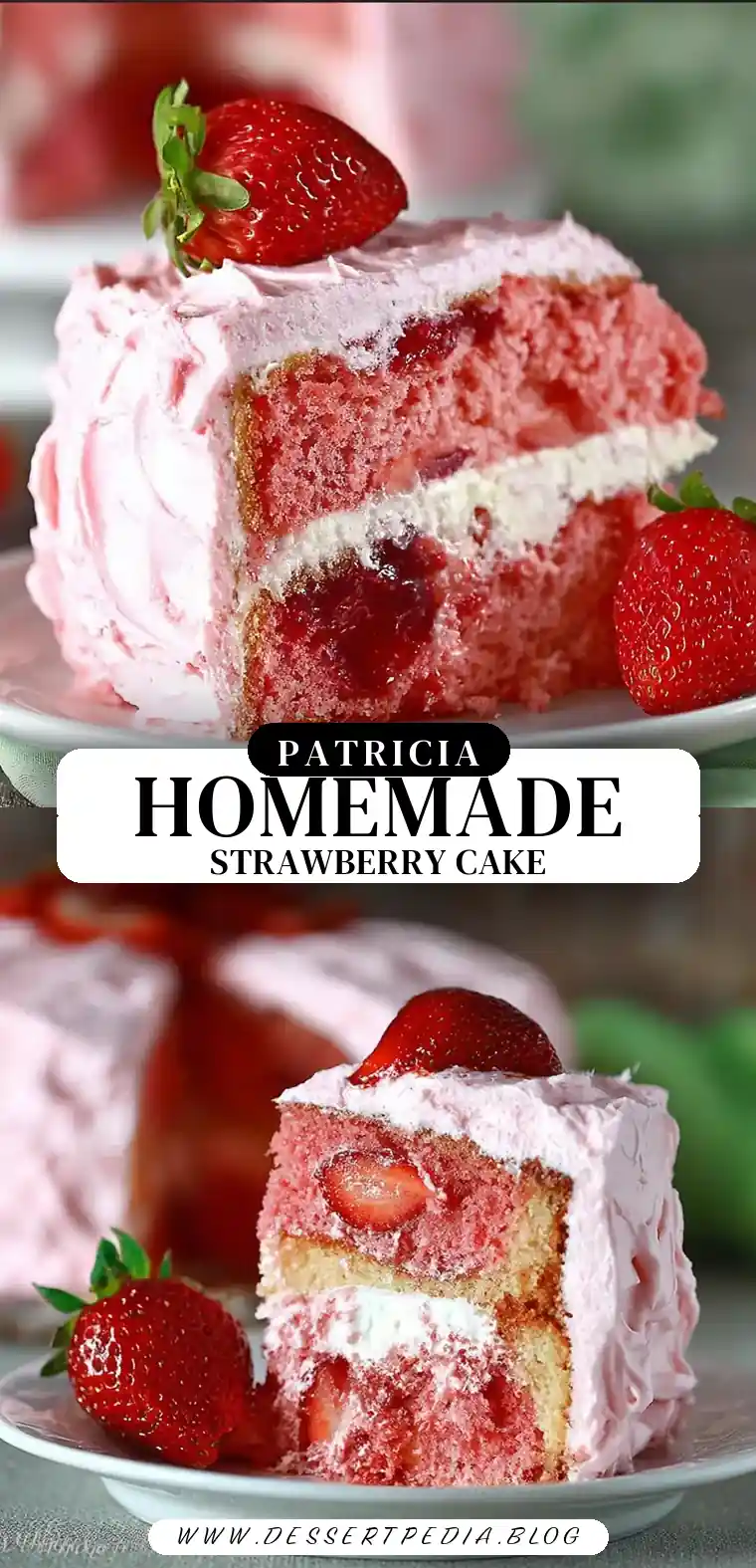 Pinterest pin (Design 3) for Strawberry Cake Recipe – From Scratch