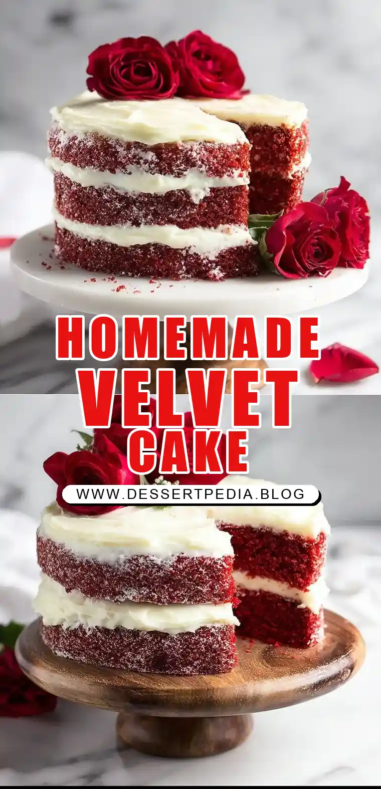 Pinterest pin (Design 1) for Homemade Red Velvet Cake Recipe
