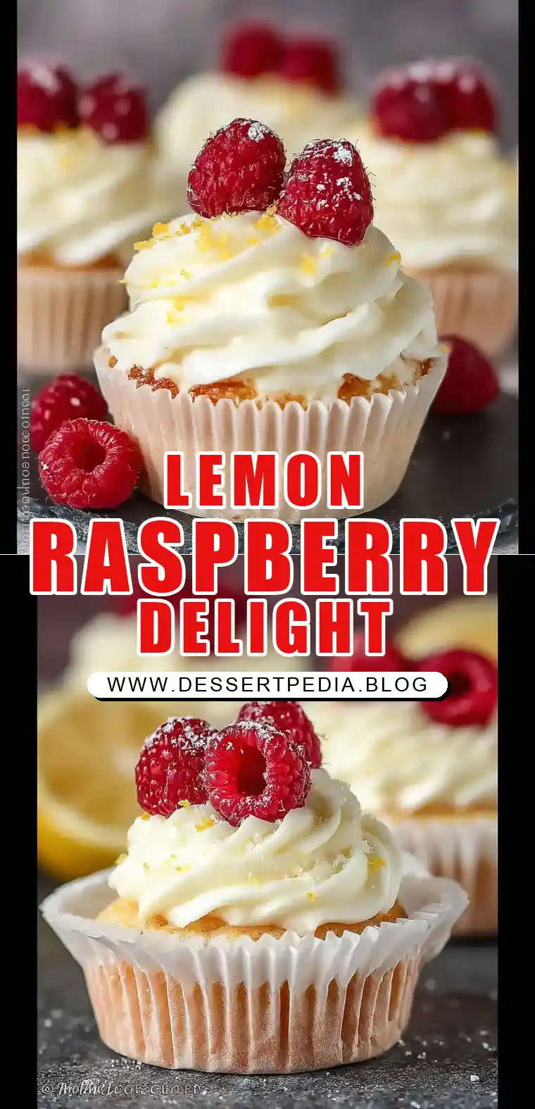 Pinterest pin (Design 1) for Lemon and Raspberry Cupcakes