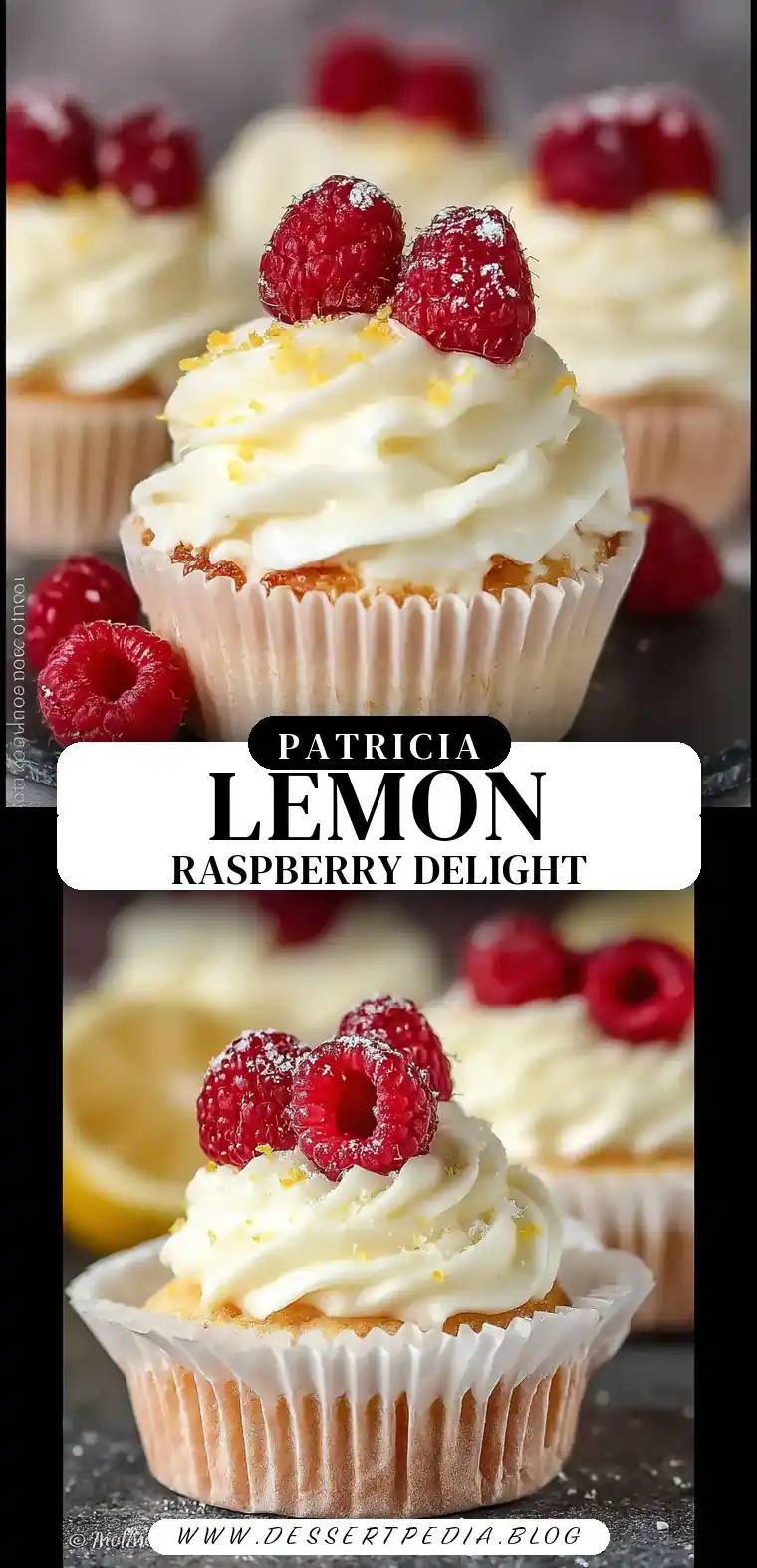 Pinterest pin (Design 3) for Lemon and Raspberry Cupcakes