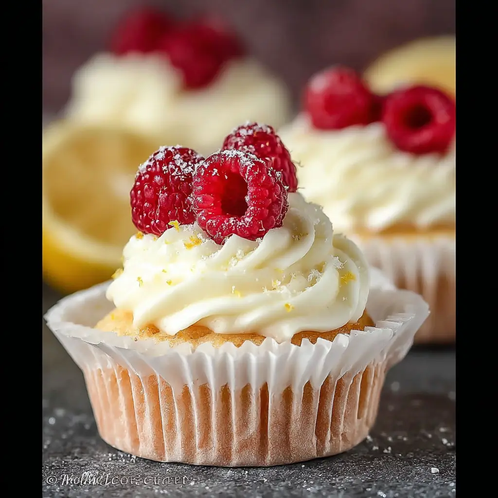 A delicious plate of Lemon and Raspberry Cupcakes