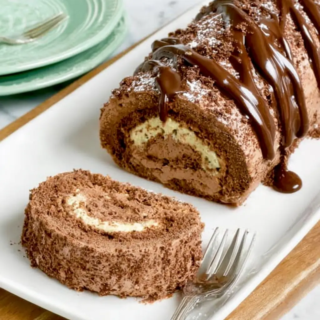 A delicious plate of Low Carb Chocolate Tiramisu Cake Roll