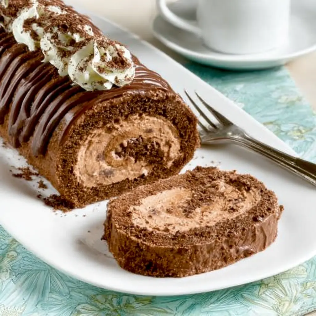A delicious plate of Low Carb Chocolate Tiramisu Cake Roll