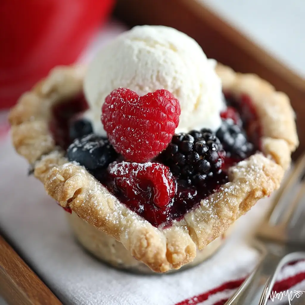 A delicious plate of Mixed Berry Mini Pies