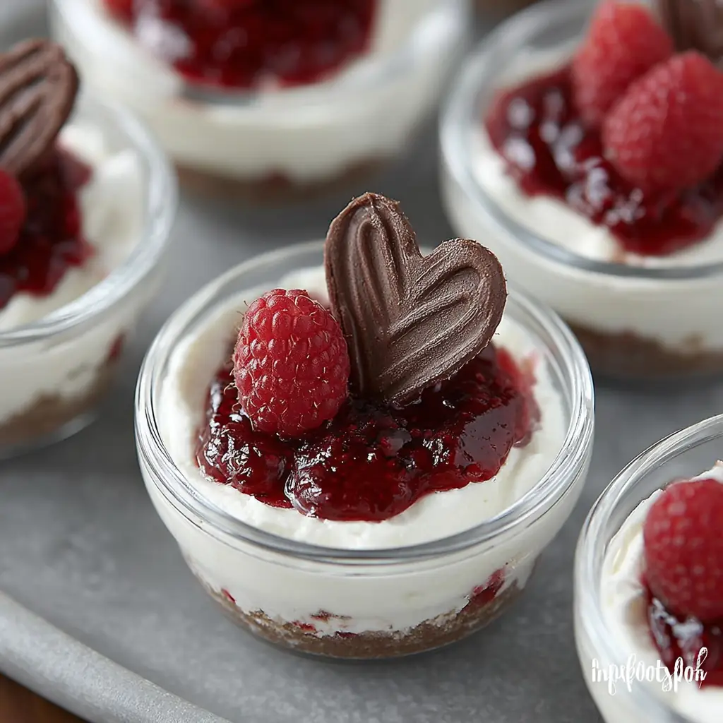 A delicious plate of No-Bake Chocolate Raspberry Cheesecakes