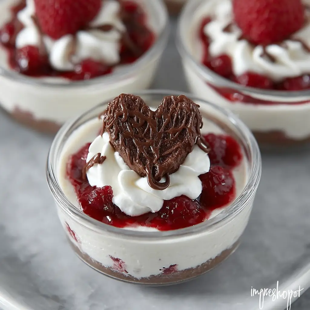 A delicious plate of No-Bake Chocolate Raspberry Cheesecakes