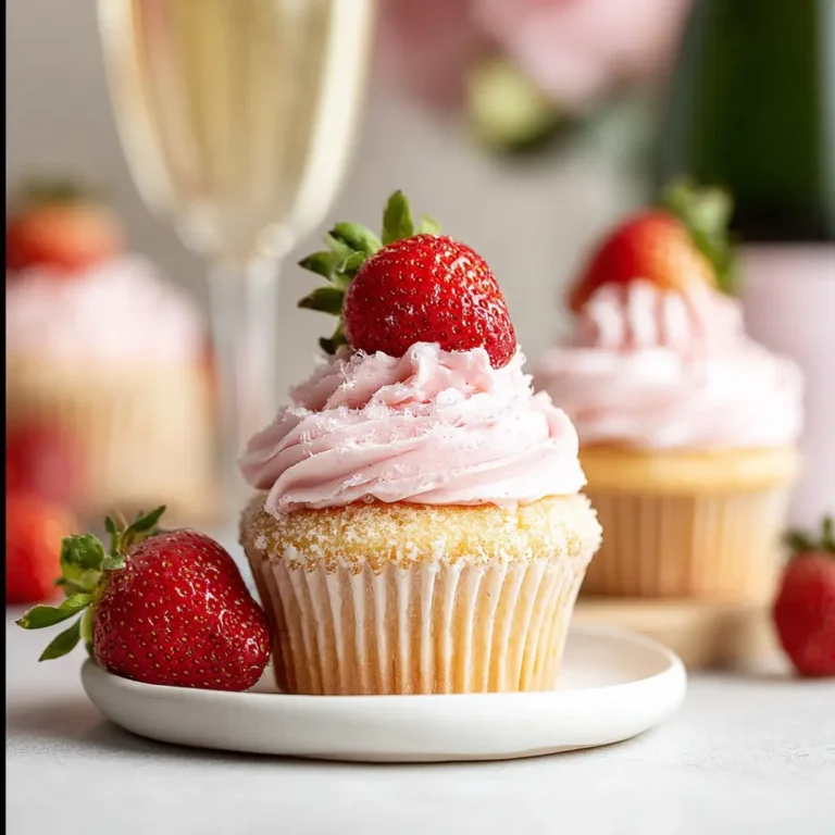 A delicious plate of Prosecco Cupcakes with Strawberry Buttercream Frosting
