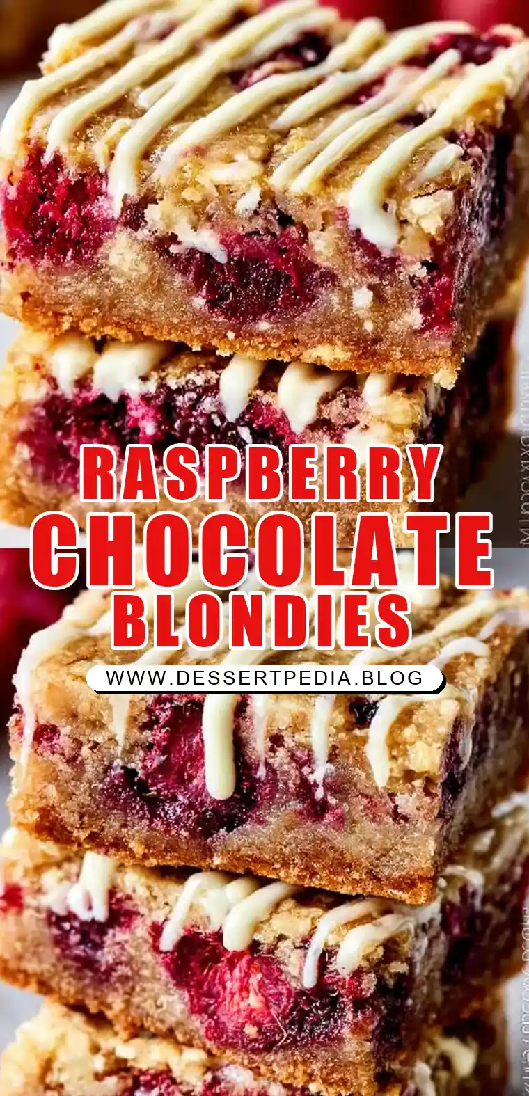 Pinterest pin (Design 1) for Raspberry White Chocolate Blondies