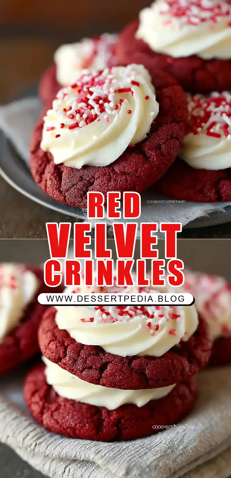 Pinterest pin (Design 1) for Red Velvet Cake Mix Crinkle Cookies