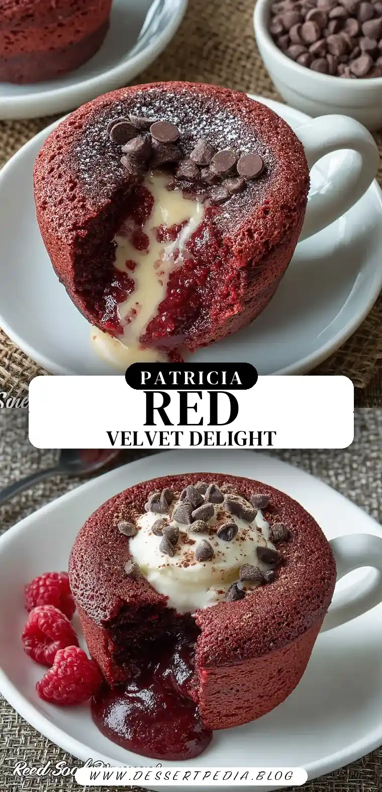 Pinterest pin (Design 3) for Red Velvet Molten Lava Mug Cake