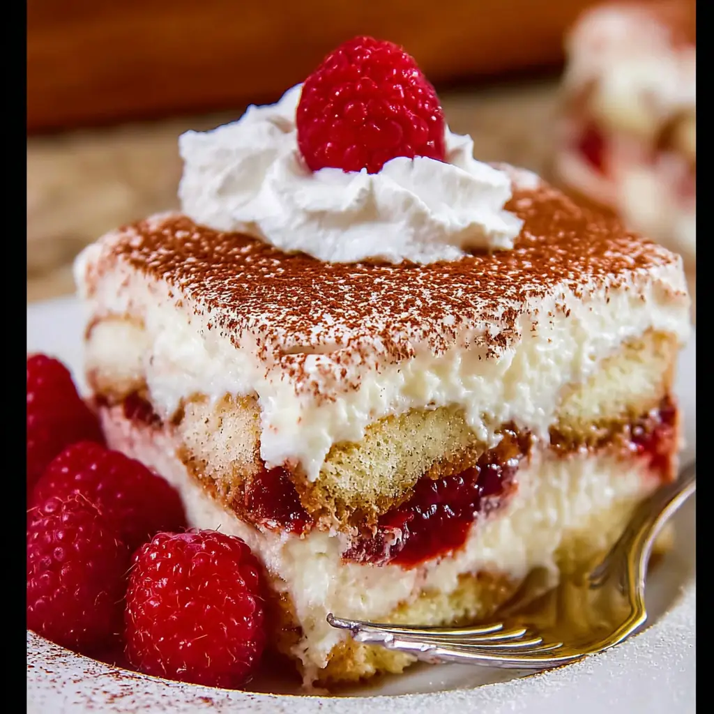 A delicious plate of Raspberry Tiramisu