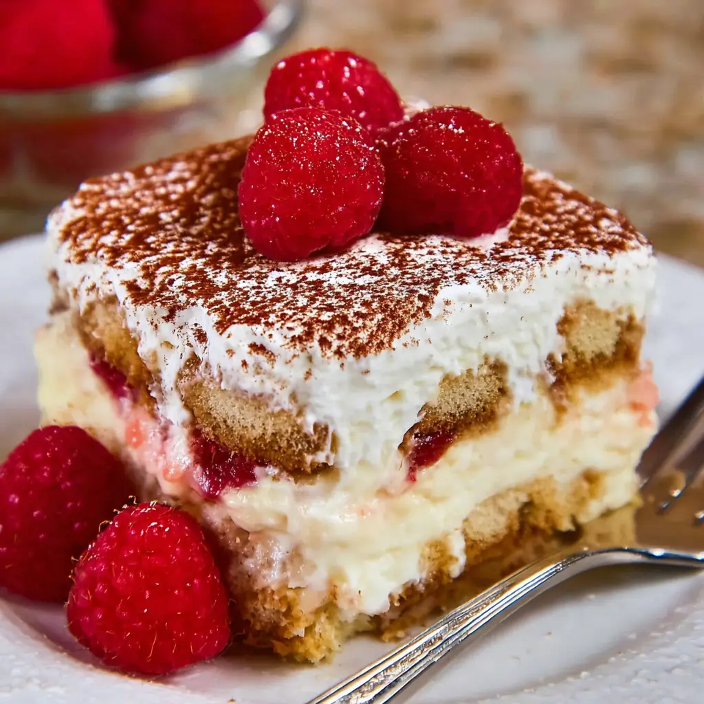A delicious plate of Raspberry Tiramisu