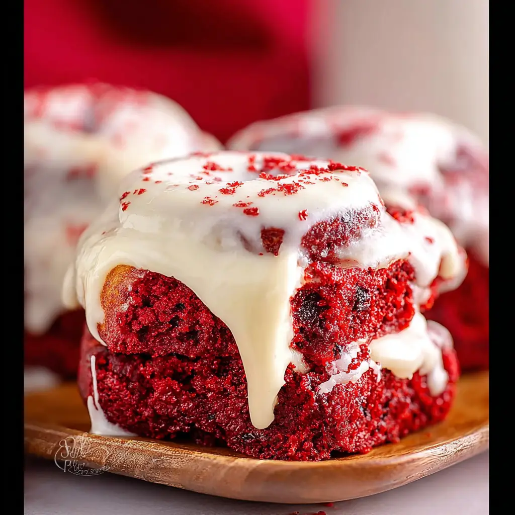 A delicious plate of Red Velvet Cinnamon Rolls
