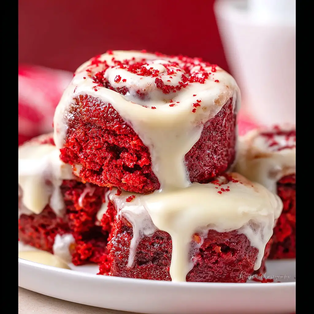A delicious plate of Red Velvet Cinnamon Rolls