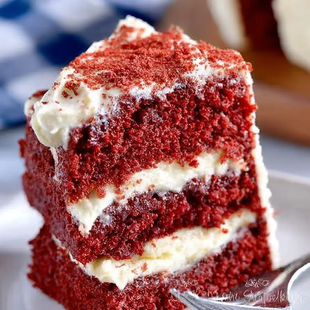 A delicious plate of Red Velvet Cream Cheese Brownies