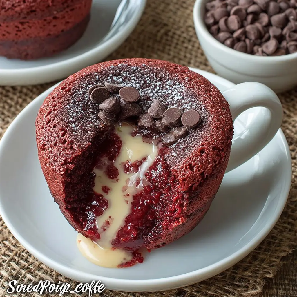 A delicious plate of Red Velvet Molten Lava Mug Cake