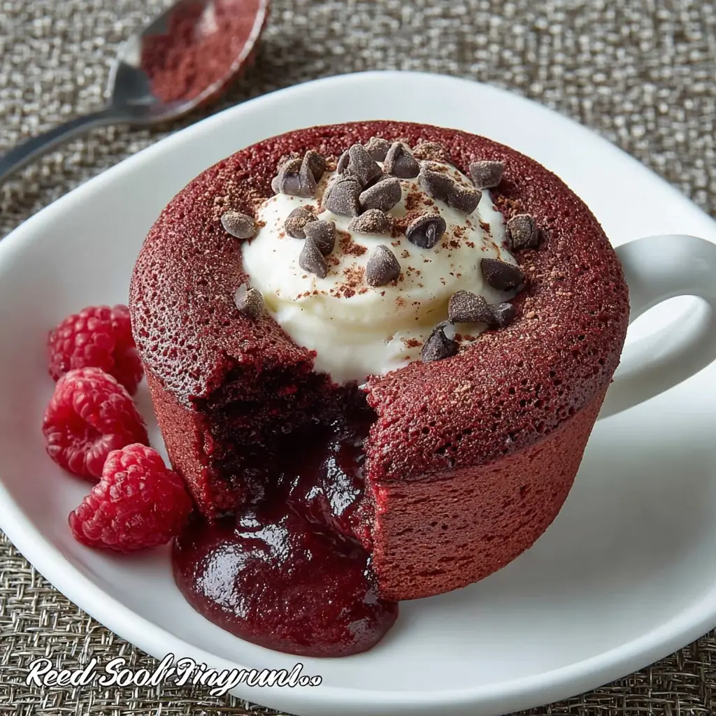 A delicious plate of Red Velvet Molten Lava Mug Cake