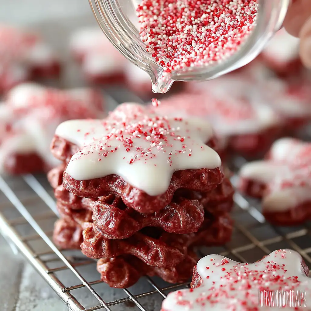 A delicious plate of Red Velvet Waffle Cookies