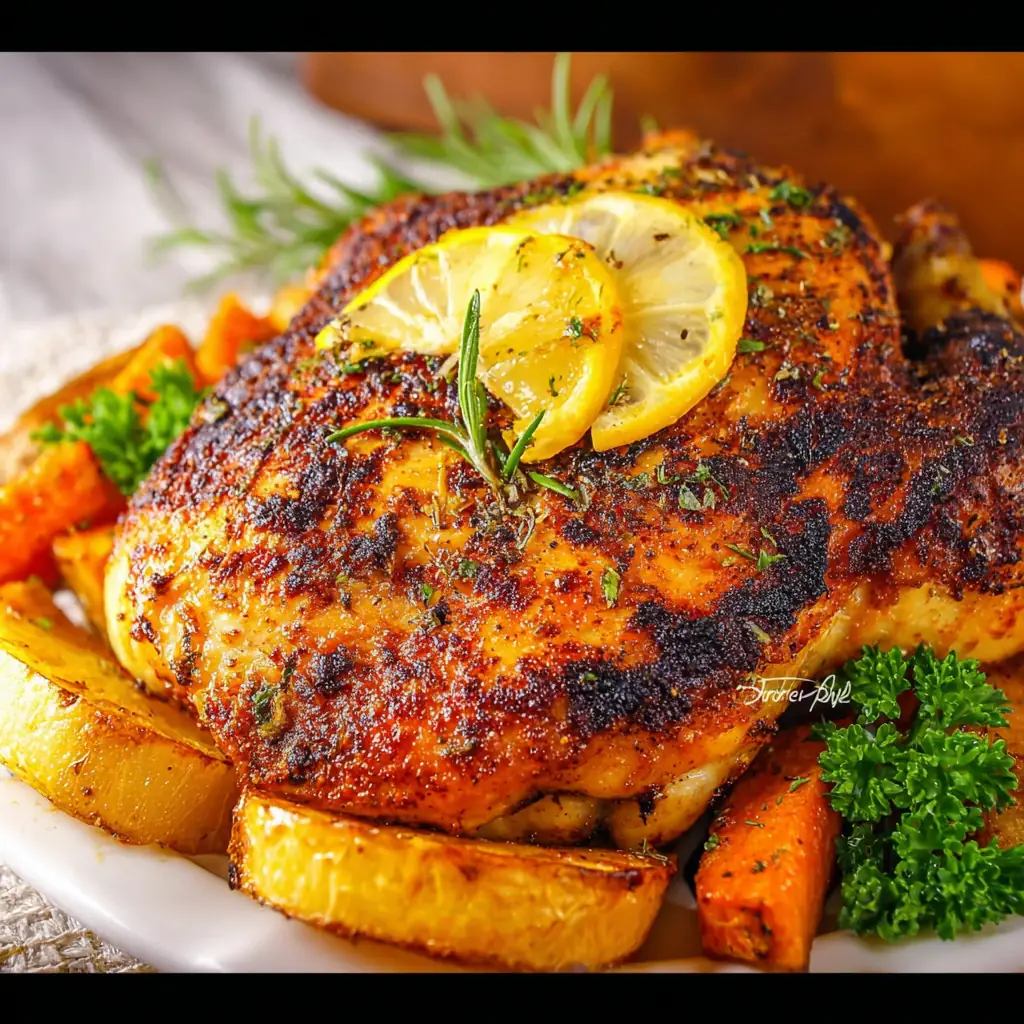 A delicious plate of Roasted Half Chicken