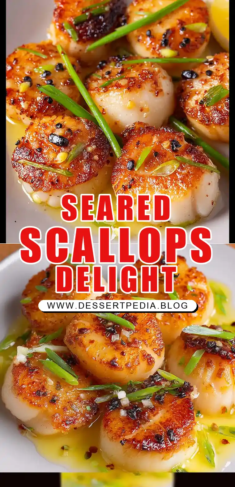 Pinterest pin (Design 1) for Seared Scallops Recipe
