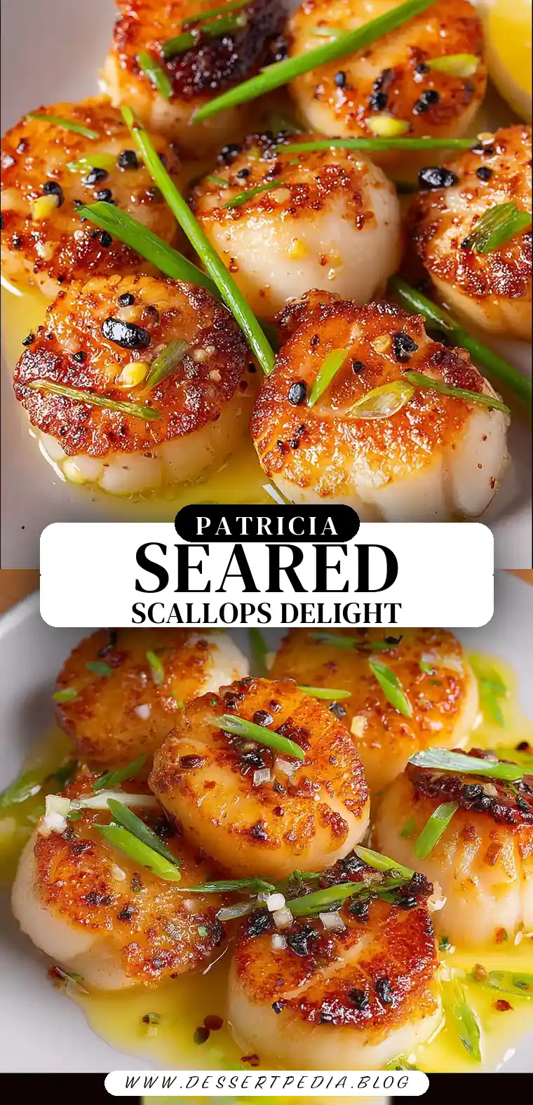 Pinterest pin (Design 3) for Seared Scallops Recipe