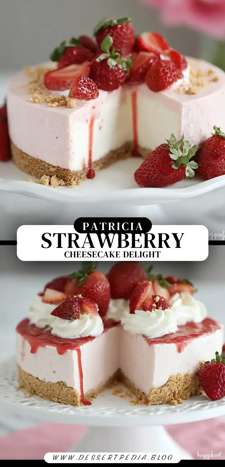 Pinterest pin (Design 3) for Strawberry Ice Cream Cheesecake