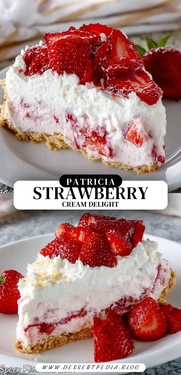 Pinterest pin (Design 3) for Low Carb No Bake Strawberry Cream Pie