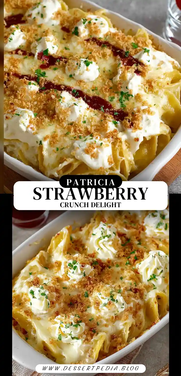 Pinterest pin (Design 3) for Strawberry Crunch Cake Recipe