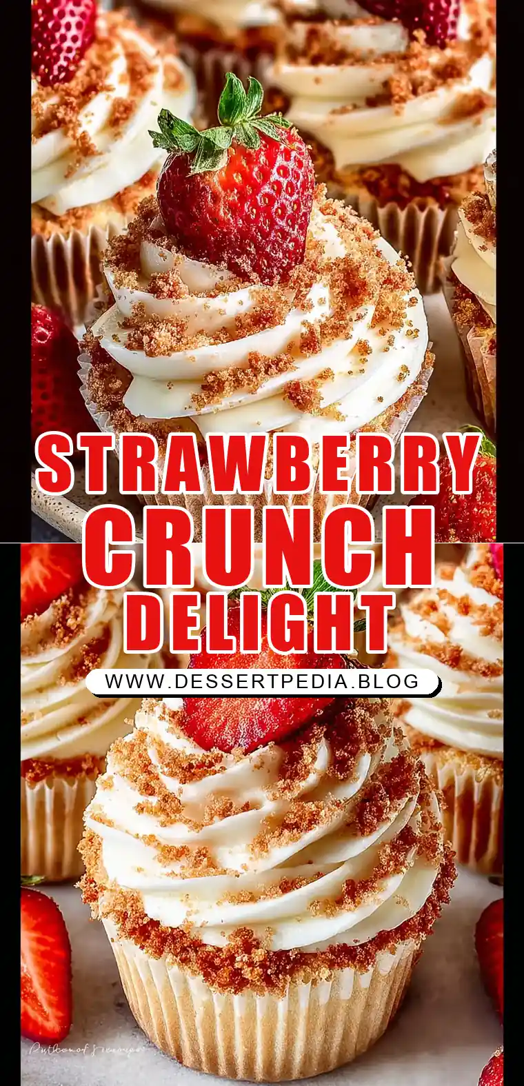 Pinterest pin (Design 1) for Strawberry Crunch Cupcakes