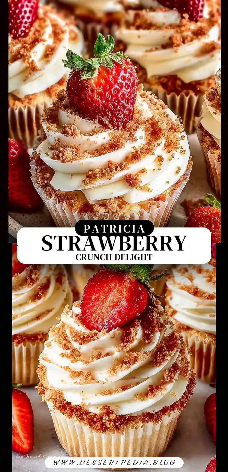 Pinterest pin (Design 3) for Strawberry Crunch Cupcakes