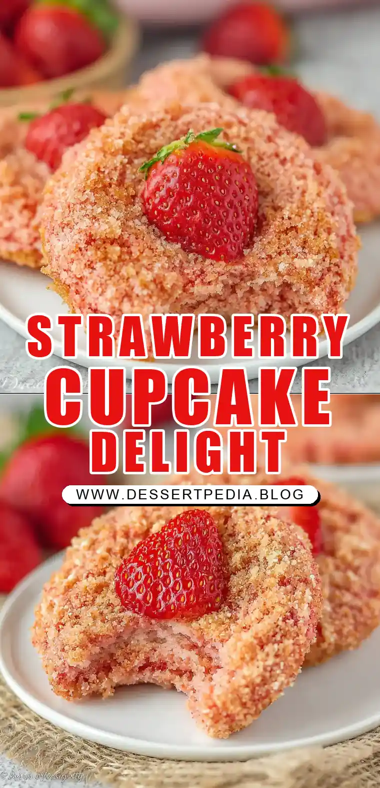 Pinterest pin (Design 1) for Fresh Strawberry Cupcakes