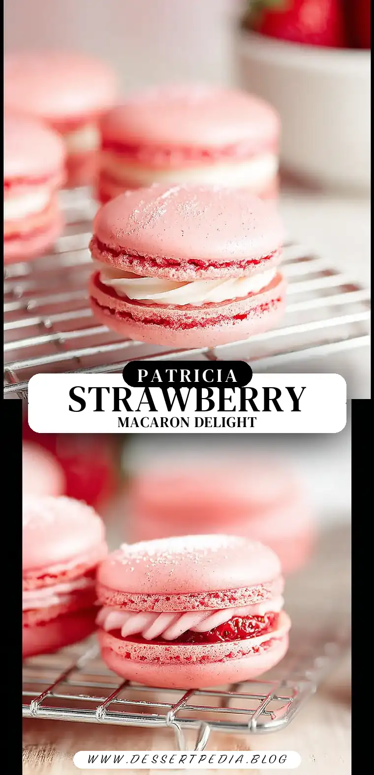 Pinterest pin (Design 3) for Strawberry Macaron Recipe