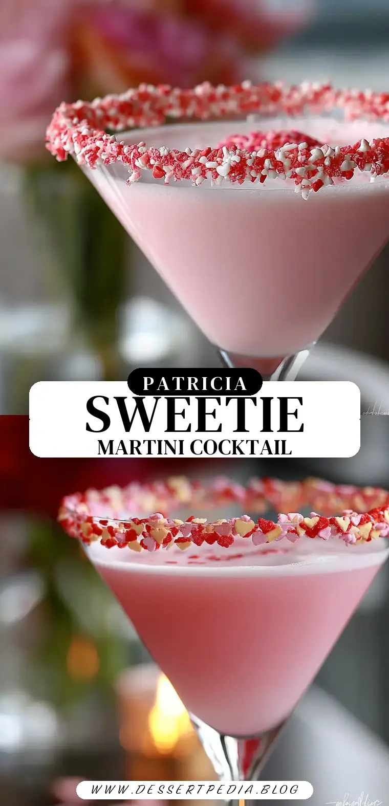 Pinterest pin (Design 3) for Sweetie Martini Valentine’s Day Cocktail