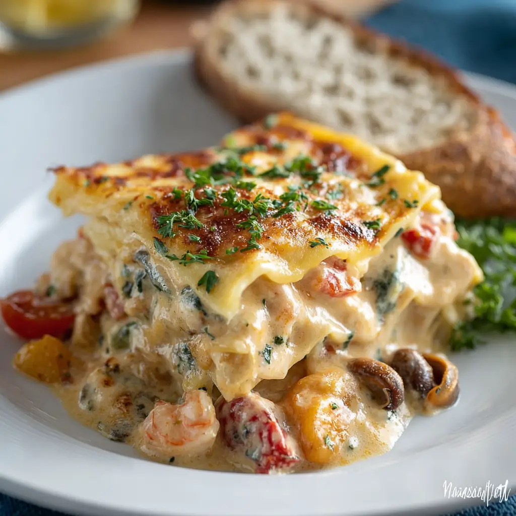 A delicious plate of Seafood Lasagna