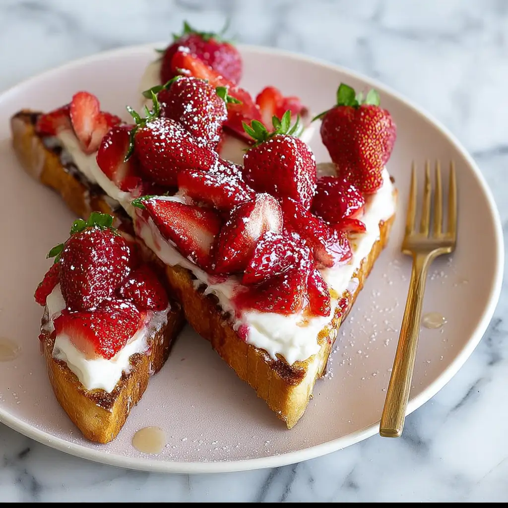 A delicious plate of Strawberry Cheesecake Toast