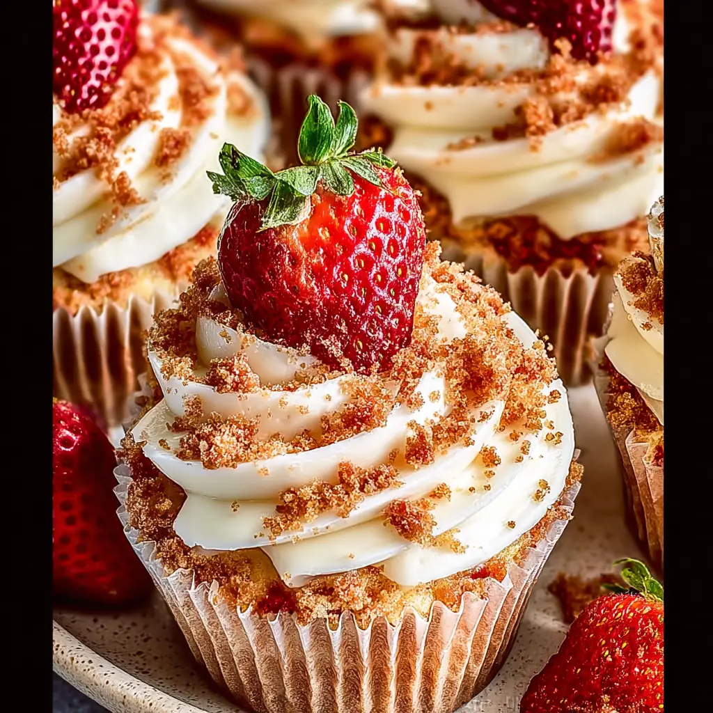 A delicious plate of Strawberry Crunch Cupcakes
