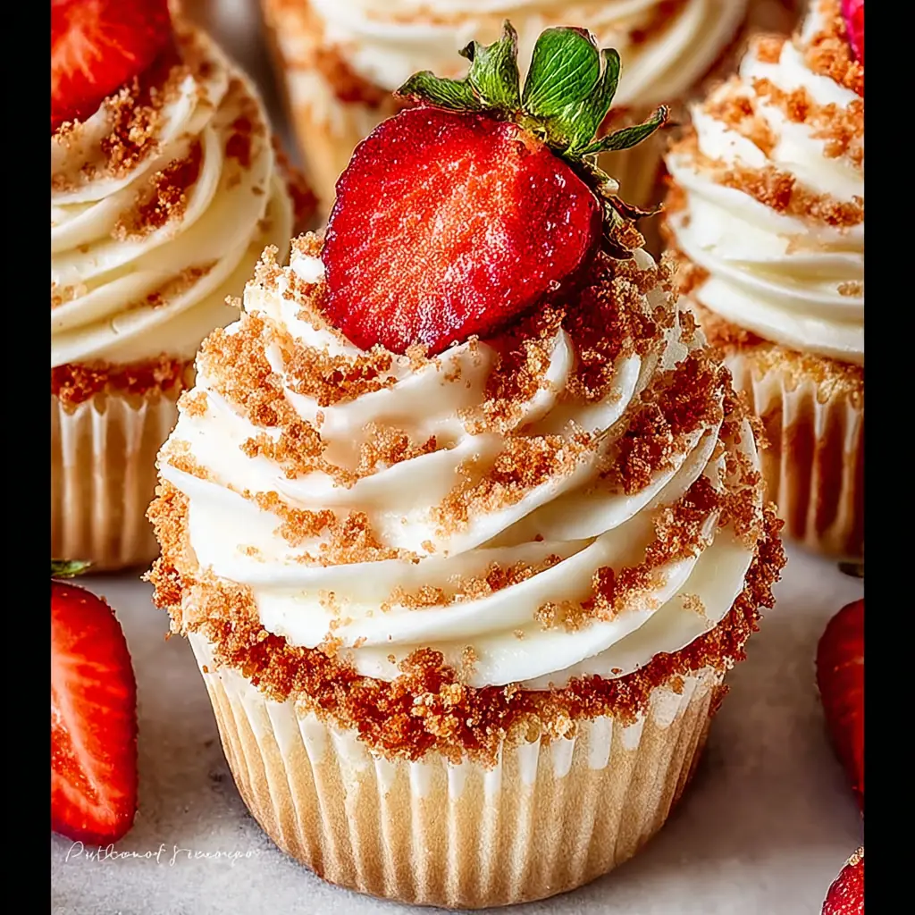 A delicious plate of Strawberry Crunch Cupcakes