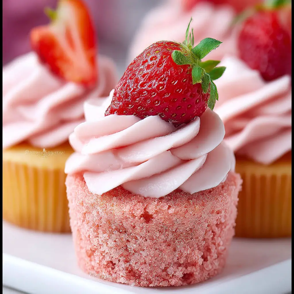 A delicious plate of Strawberry Cupcakes