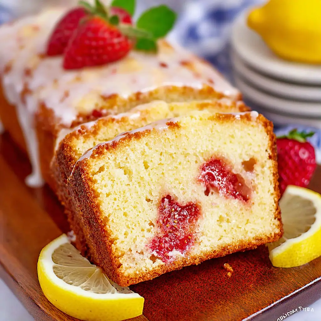 A delicious plate of Strawberry Lemonade Pound Cake