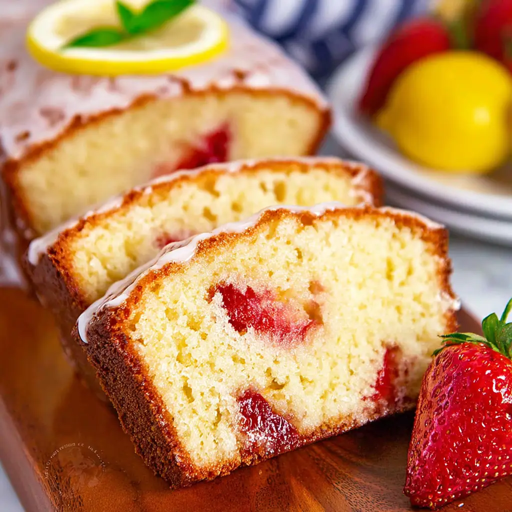 A delicious plate of Strawberry Lemonade Pound Cake