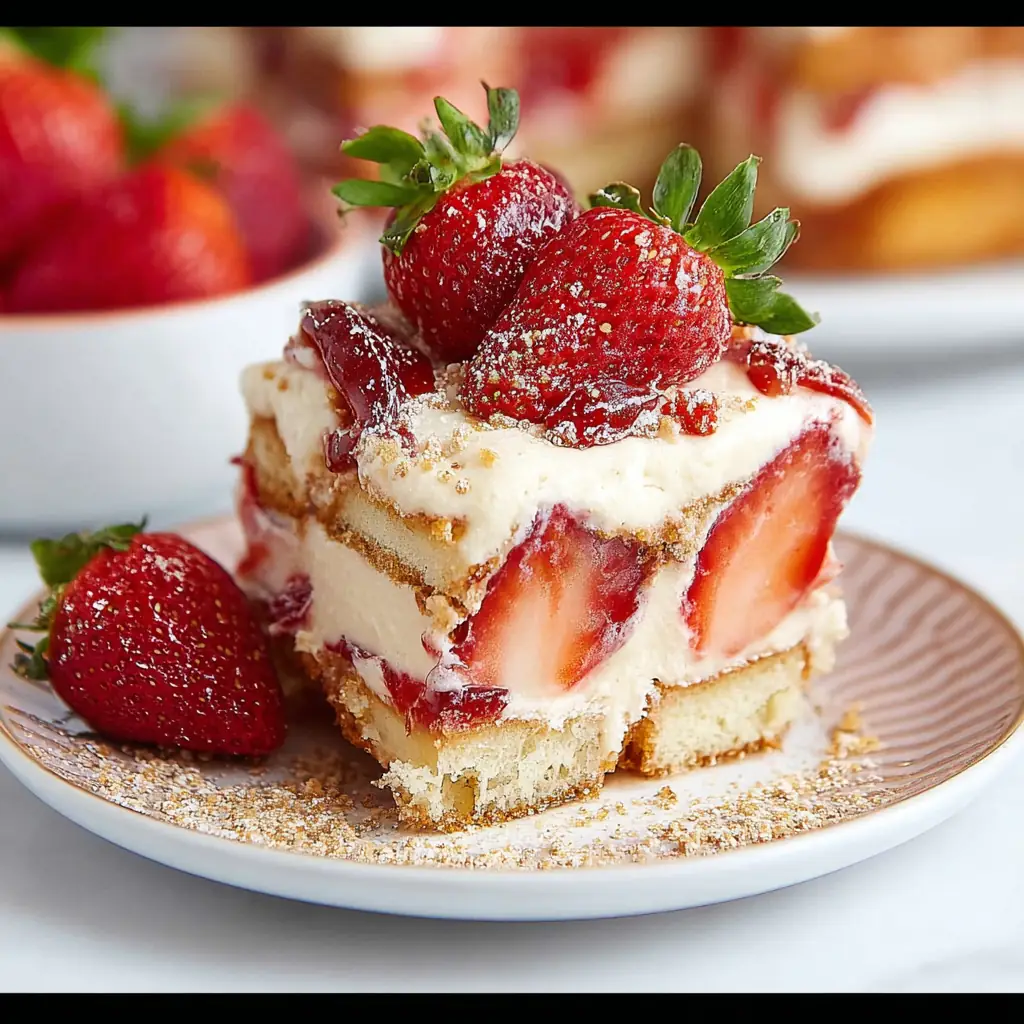 A delicious plate of Strawberry Tiramisu