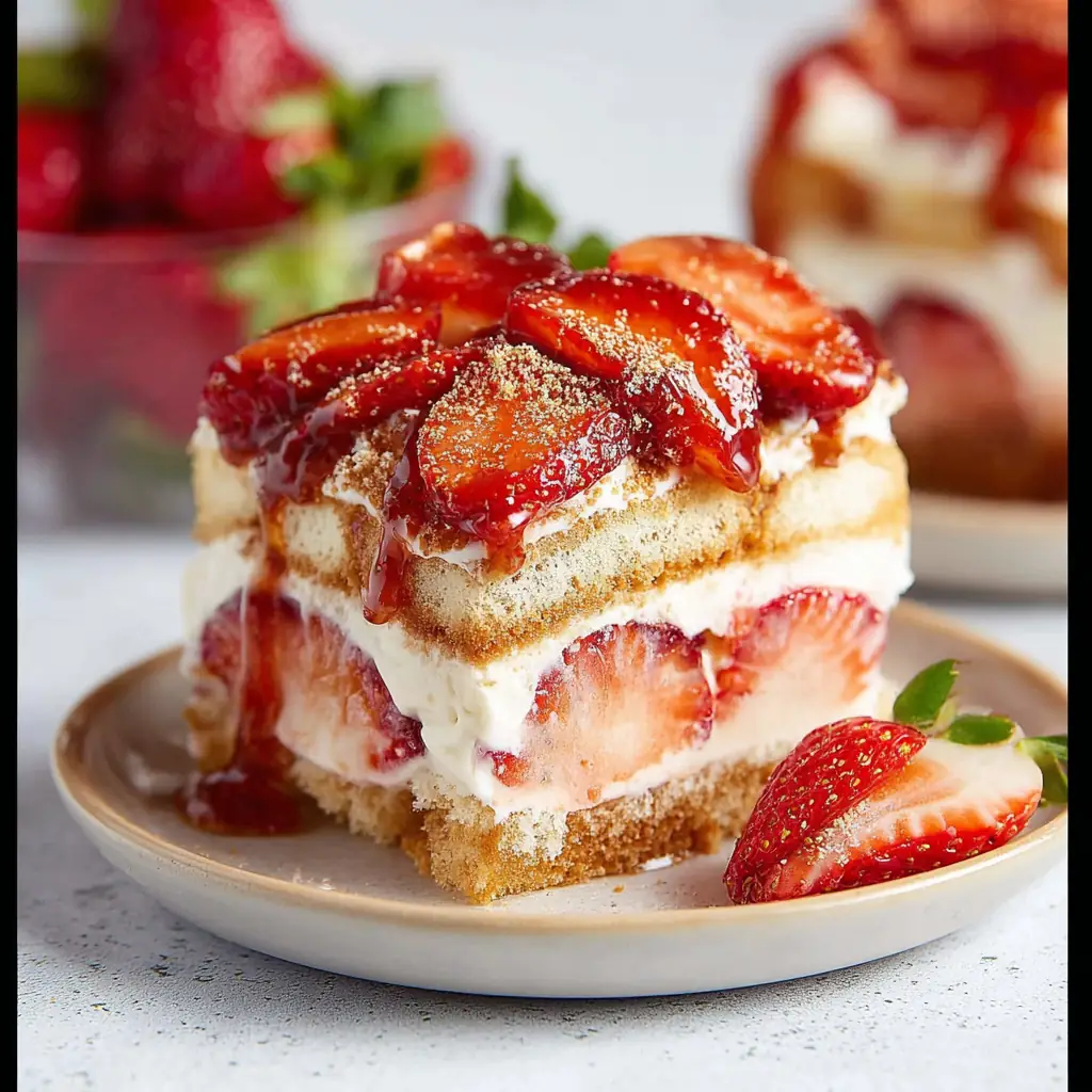 A delicious plate of Strawberry Tiramisu