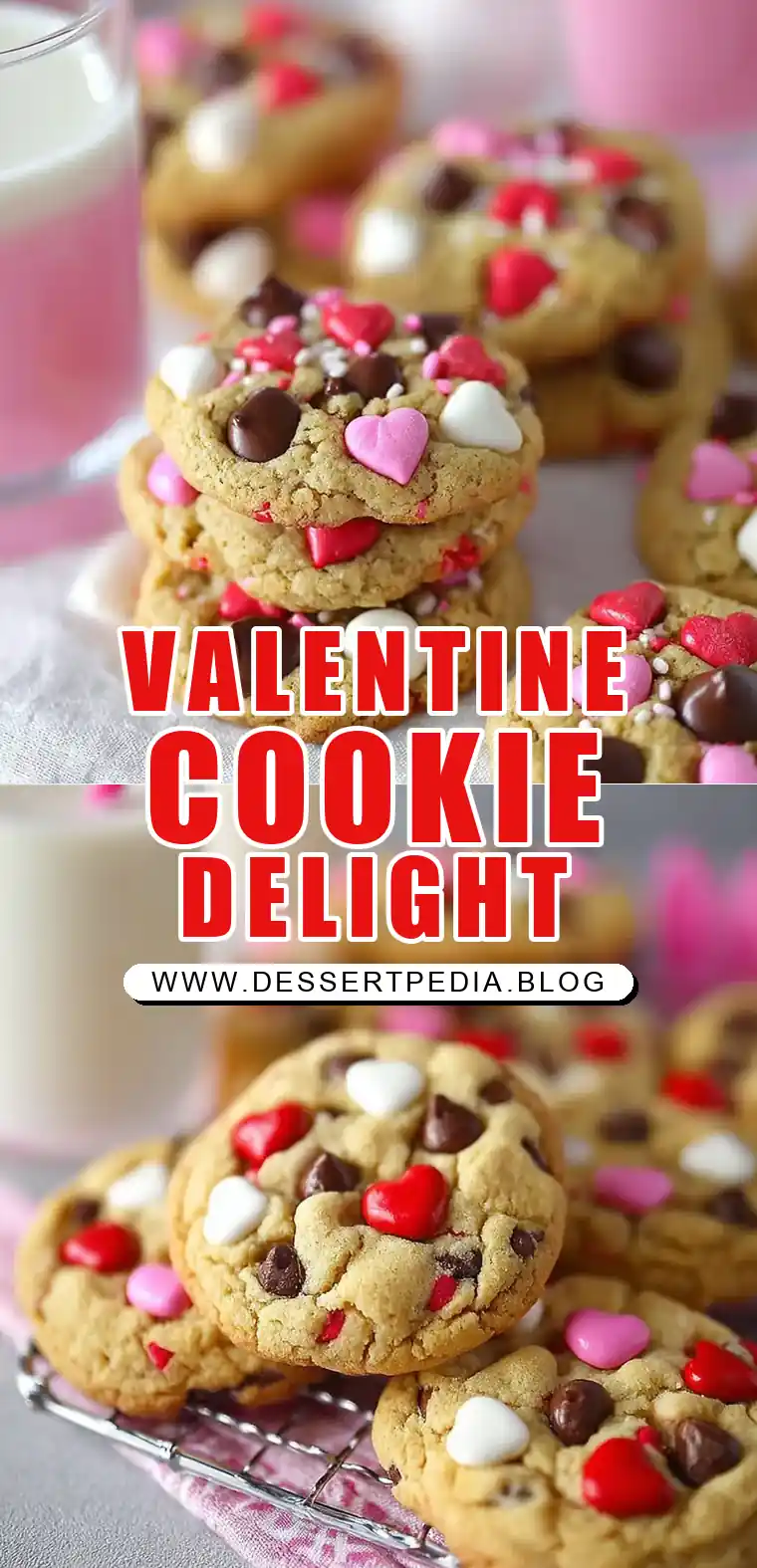 Pinterest pin (Design 1) for Valentine Chocolate Chip Cookies