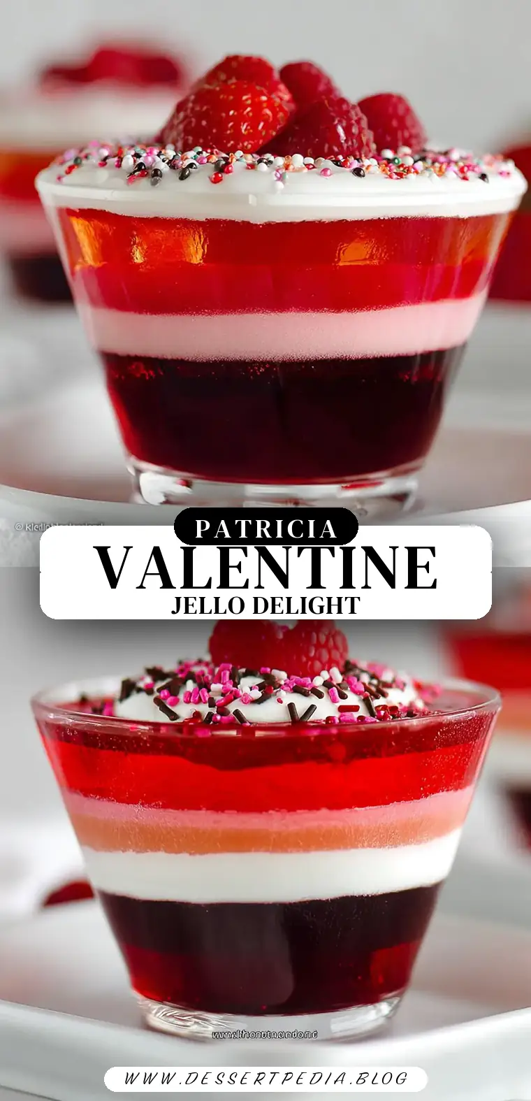 Pinterest pin (Design 3) for Valentine Layered Jello Recipe