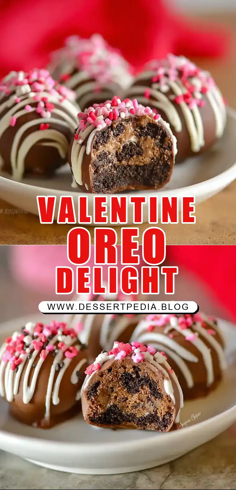 Pinterest pin (Design 1) for Valentine Oreo Truffles
